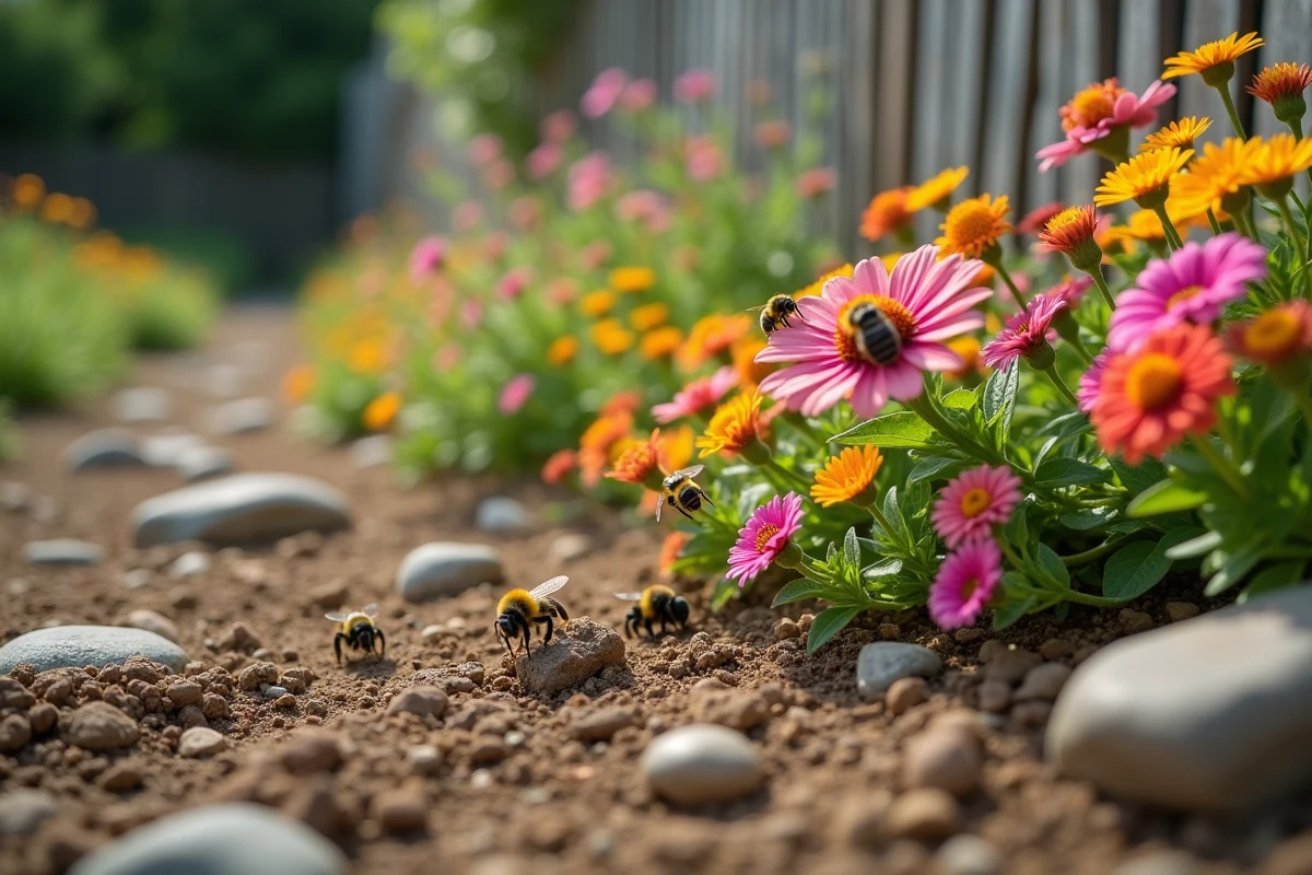 Abeilles et papillons sur une pente fleurie et naturelle