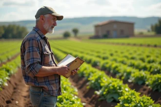 Fermer un fermier espagnol dans un champ vert