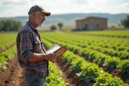 Fermer un fermier espagnol dans un champ vert
