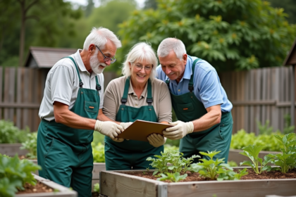 Femmes et hommes dans un jardin communautaire en pleine action